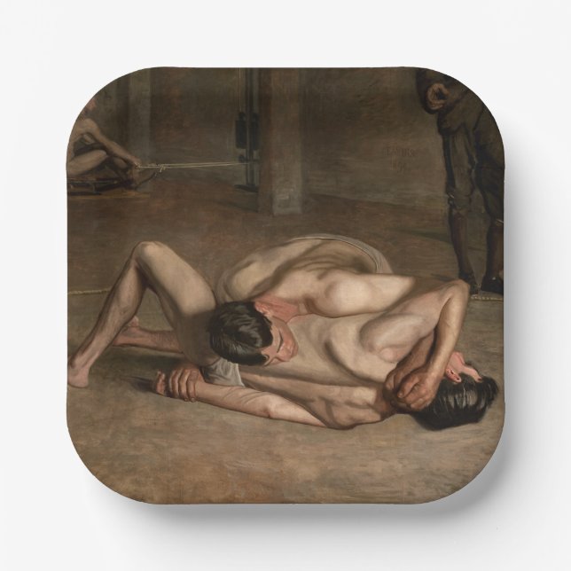 Wrestlers (by Thomas Eakins) Paper Plates (Front)