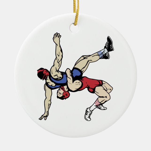 Wrestlers Ceramic Ornament (Front)
