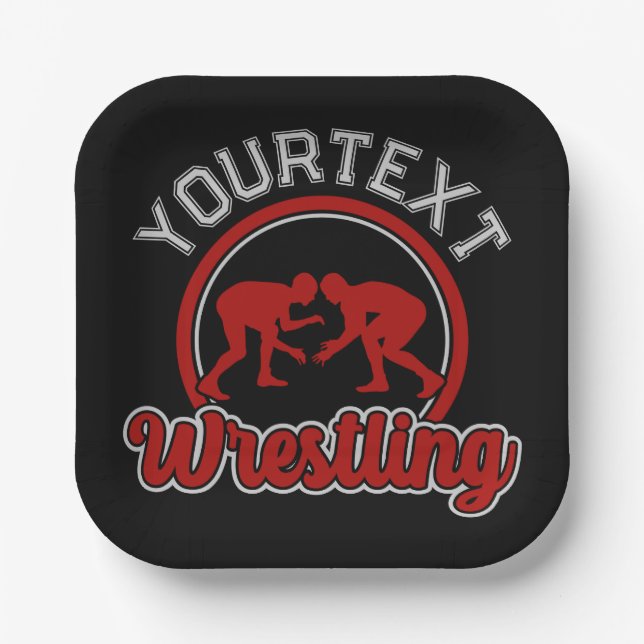  Wrestling ADD NAME Grapple Champion Team Player  Paper Plates (Front)