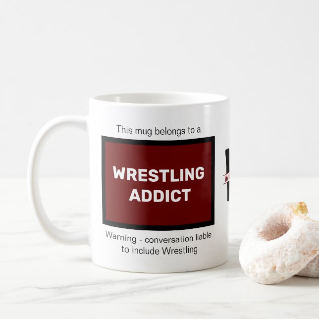 Wrestling Addict Add Your Name Monogram Initial Coffee Mug (With Donut)
