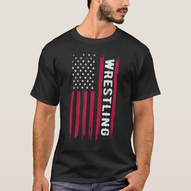 Wrestling American USA Flag Funny Wrestle Men Boy  T-Shirt (Front)