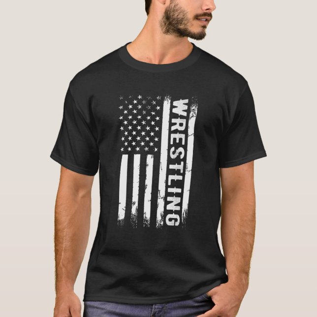 Wrestling American USA Flag Funny Wrestle Men Boy  T-Shirt (Front)