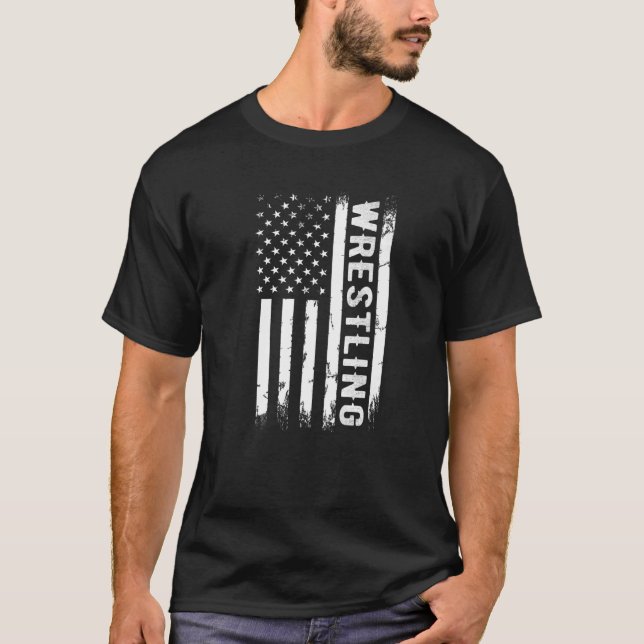 Wrestling American USA Flag  Wrestle Men Boy Wrest T-Shirt (Front)