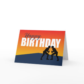 Wrestling Birthday on Blue and Orange Athlete Card