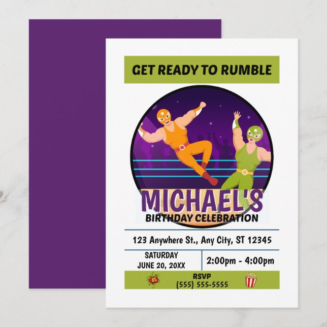 Wrestling Birthday Party Invitation (Front/Back)
