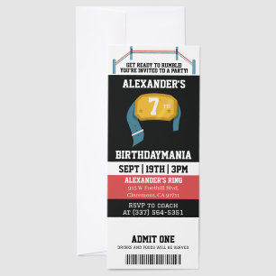 Wrestling Birthday Party Invitation Raffle Tickets