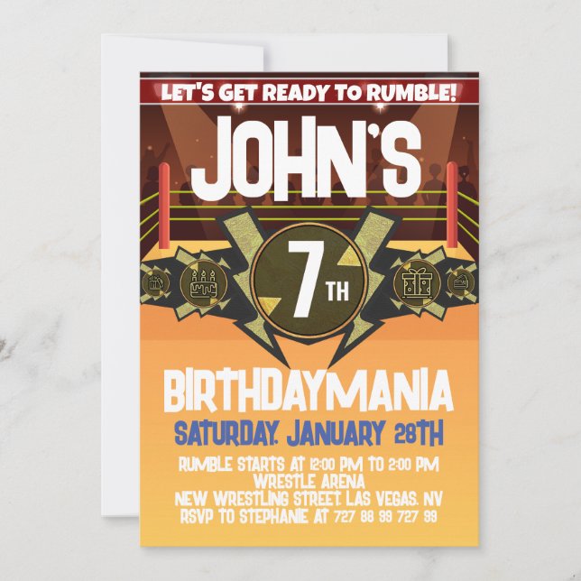 Wrestling Birthday Party Invitation Theme (Front)