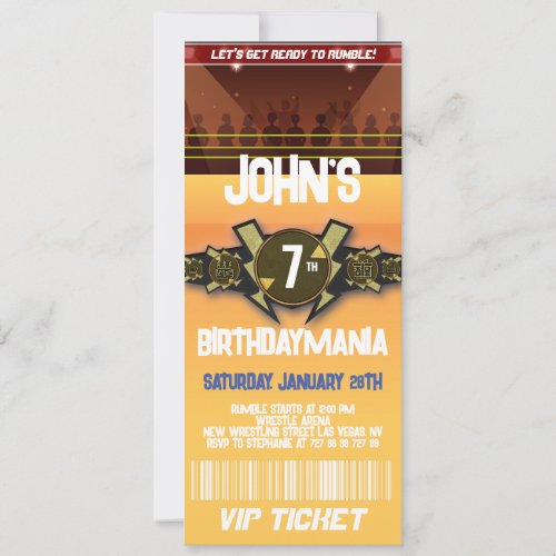 Wrestling Birthday Party Ticket Invitation Theme