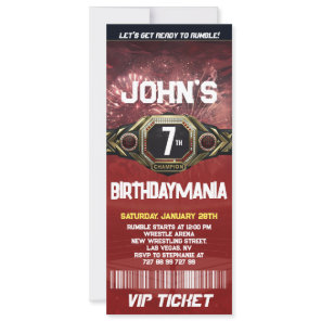 Wrestling Birthday Party Ticket Invitation Theme