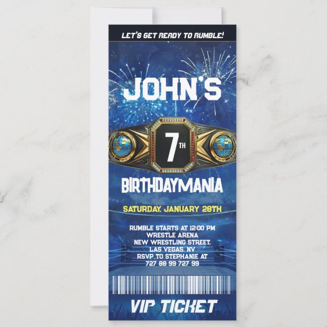 Wrestling Birthday Party Ticket Invitation Theme (Front)