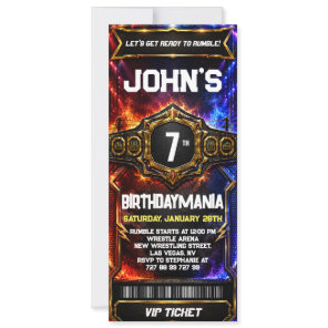 Wrestling Birthday Party Ticket Invitation Theme