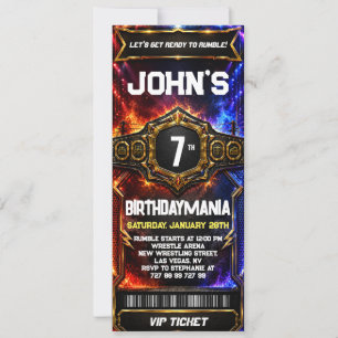 Wrestling Birthday Party Ticket Invitation Theme