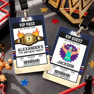 Wrestling Birthday Party VIP Pass Guest Badge