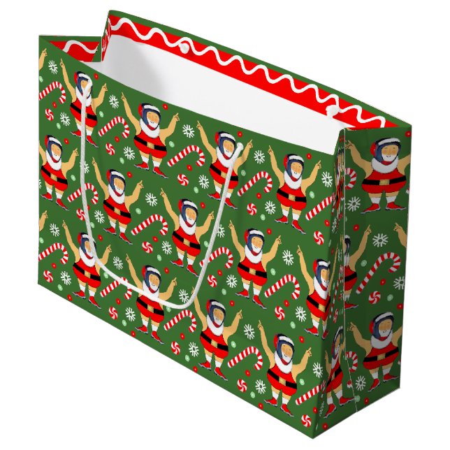 Wrestling Christmas Holiday Large Gift Bag (Front Angled)