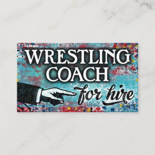 Wrestling Coach For Hire Business Cards _ Blue Red