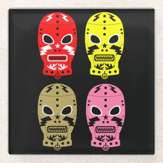 Wrestling Contest Masks Glass Coaster (Front)