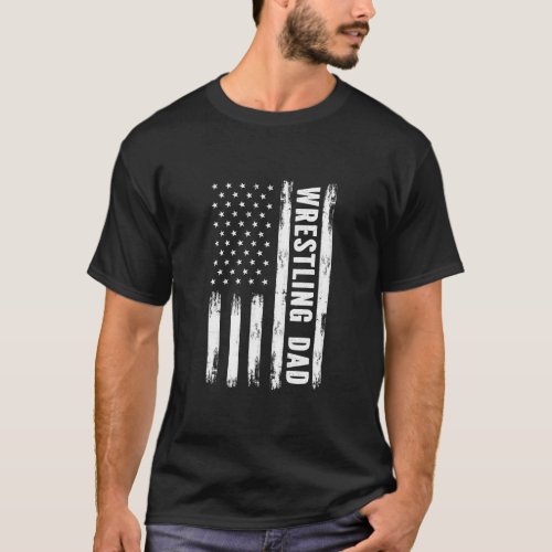 Wrestling Dad American Flag Grunge Retro Vintage  T_Shirt