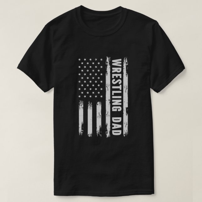 Wrestling Dad American Flag Wrestlers Grunge Retro T-Shirt (Design Front)