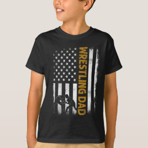 Wrestling Dad T American Flag 4th Of July Fathers  T-Shirt