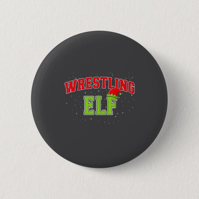 Wrestling Elf Christmas Family Matching Group Xmas Button (Front)