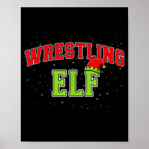 Wrestling Elf Christmas Family Matching Group Xmas Poster