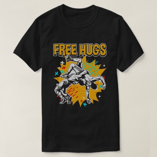 Wrestling Funny Free Hugs Wrestling Coach  T_Shirt