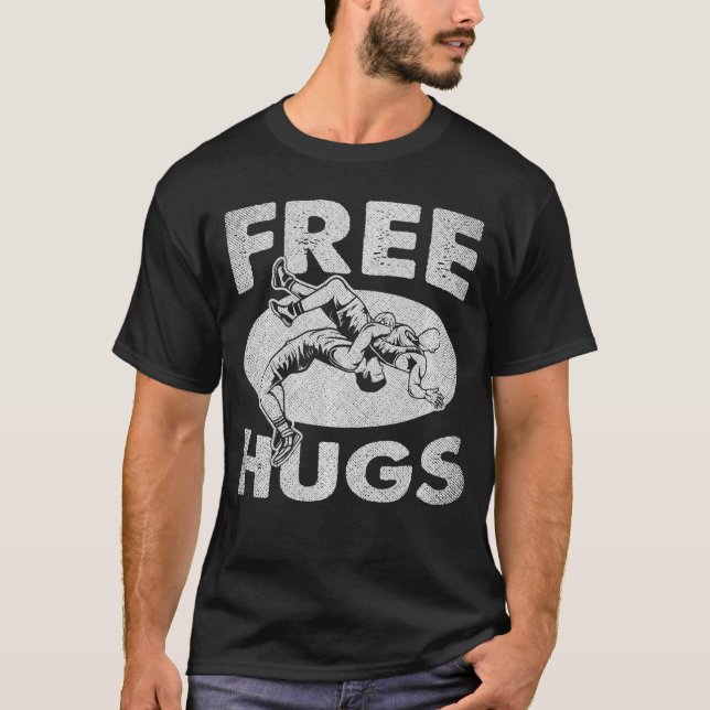Wrestling Funny Free Hugs Wrestling girl T-Shirt (Front)