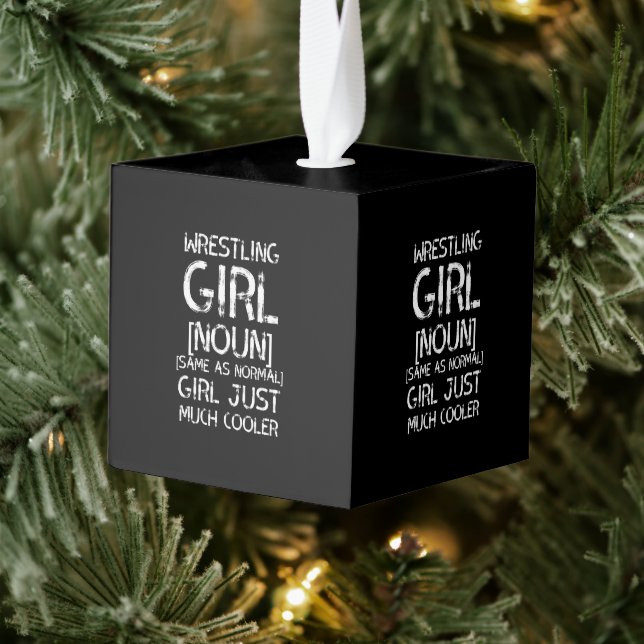 wrestling  girl white cube ornament (Tree)