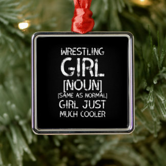 wrestling girl white metal ornament