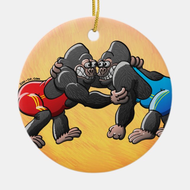 Wrestling Gorillas Ceramic Ornament (Front)
