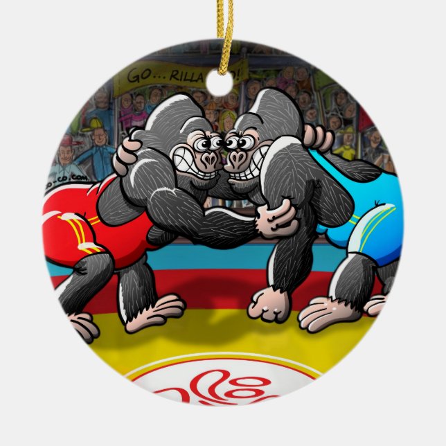 Wrestling Gorillas Ceramic Ornament (Front)