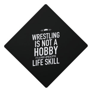 Wrestling hobby white graduation cap topper