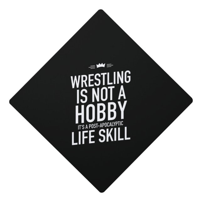 Wrestling hobby white graduation cap topper (Front)
