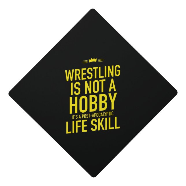 Wrestling hobby yellow graduation cap topper (Front)