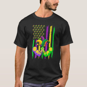 Wrestling Jester Hat Retro American Flag Mardi Gra T-Shirt