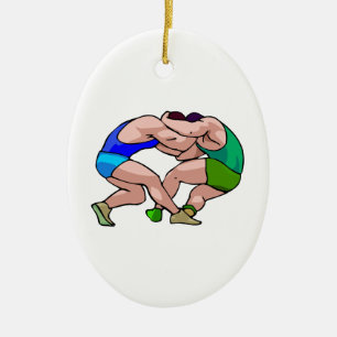 wrestling lock graphic ceramic ornament