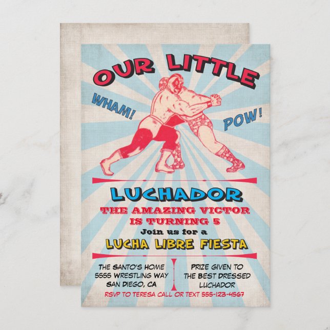 Wrestling Lucha Libre Birthday Fiesta Party Invitation (Front/Back)