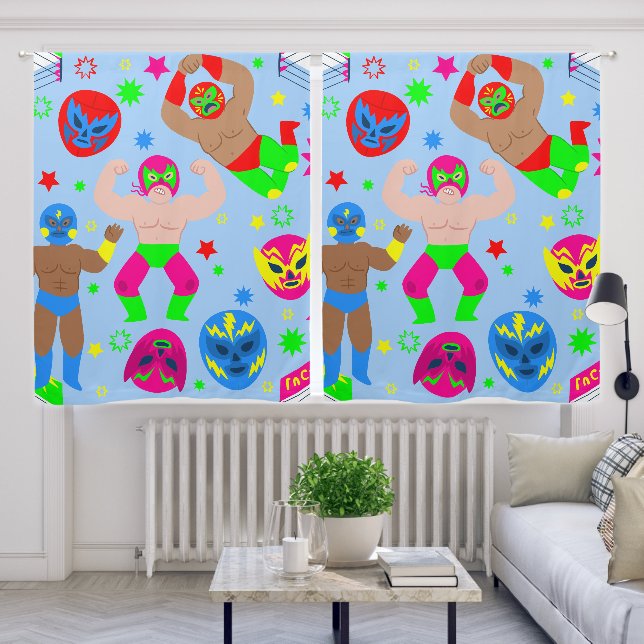 wrestling lucha libre masks luchador wrestlers blackout curtains (Living Room)
