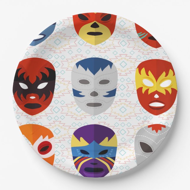 Wrestling Masks Paper Plates (Front)