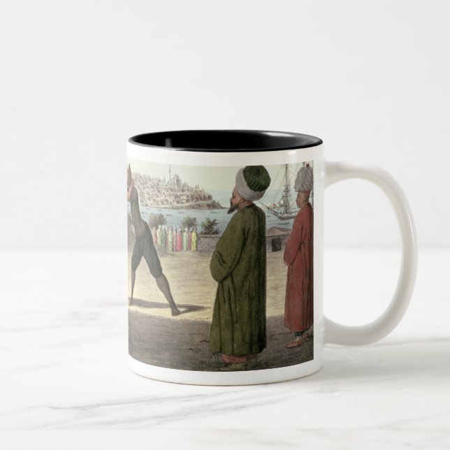 Wrestling Match, Constantinople (w/c on paper) Two-Tone Coffee Mug (Right)