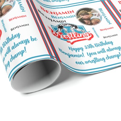 Wrestling Photo Name Age Birthday Wrapping Paper