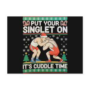 Wrestling Put Your Singlet On Christmas Wrestler Holiday Postcard
