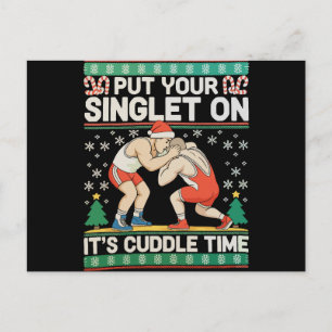 Wrestling Put Your Singlet On Christmas Wrestler Holiday Postcard