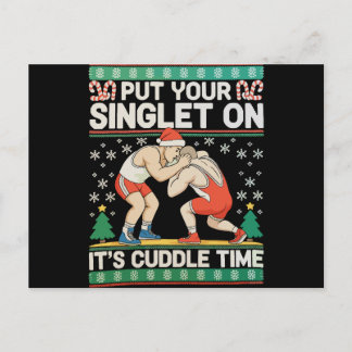 Wrestling Put Your Singlet On Christmas Wrestler Holiday Postcard