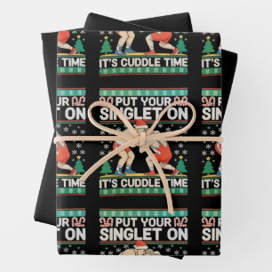 Wrestling Put Your Singlet On Christmas Wrestler Wrapping Paper Sheets