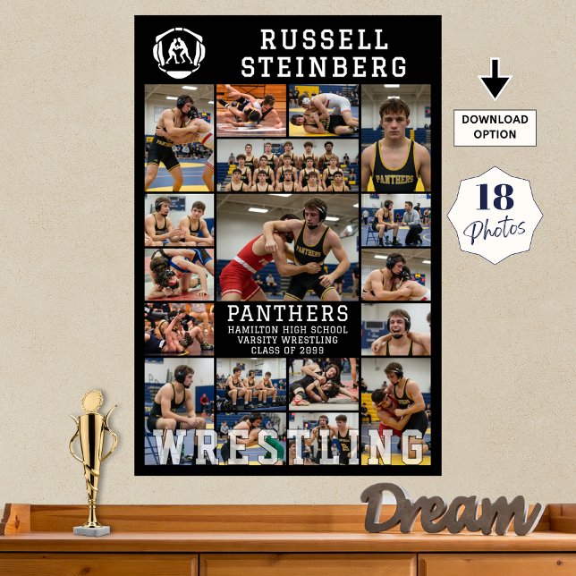 Wrestling Senior Graduation 18 Photo Collage Poster (Creator Uploaded)