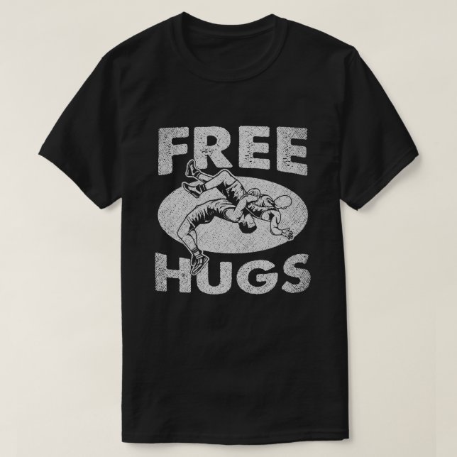 Wrestling Shirts  Funny Free Hugs Wrestling  Coach (Design Front)