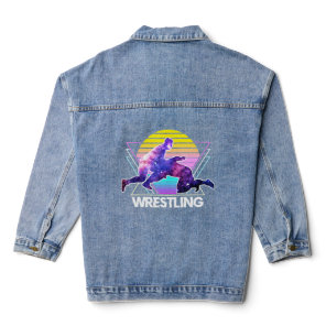 Wrestling Sports Retro Vintage Vaporwave 90s Wrest Denim Jacket