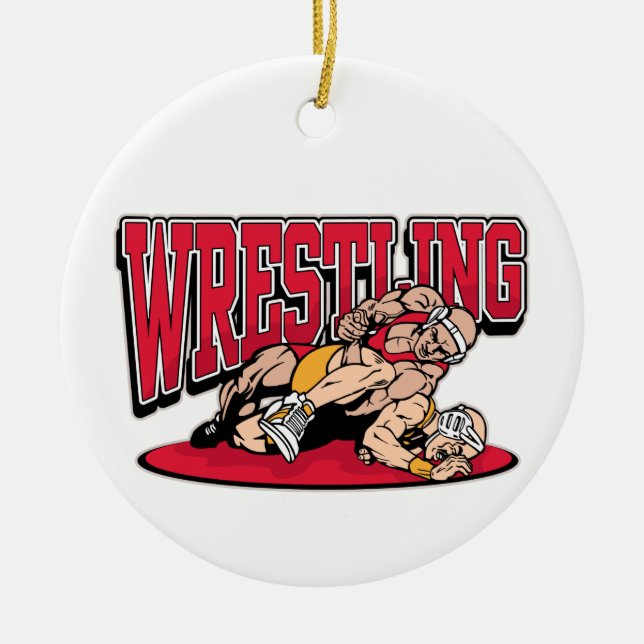 Wrestling Takedown Ceramic Ornament (Front)