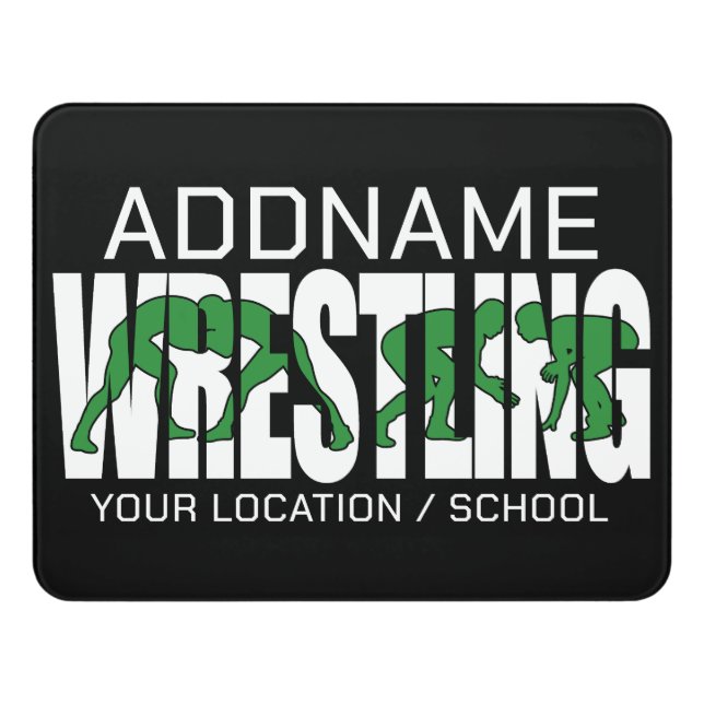 Wrestling Team ADD TEXT School Athlete Wrestler  Door Sign (Contemporary Front)